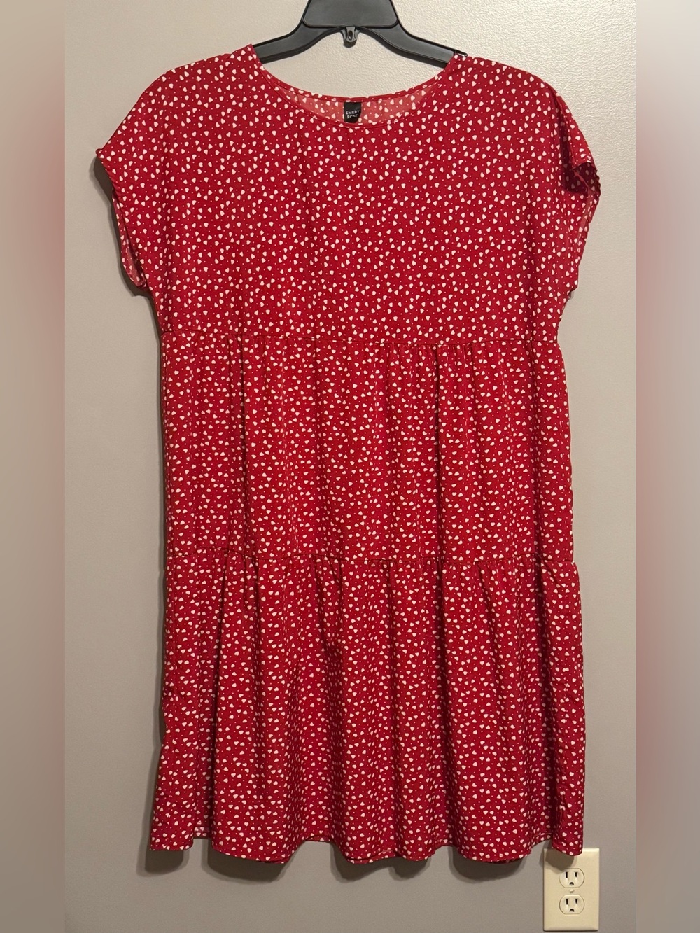 Red Heart-Print Short Sleeve Casual Dress